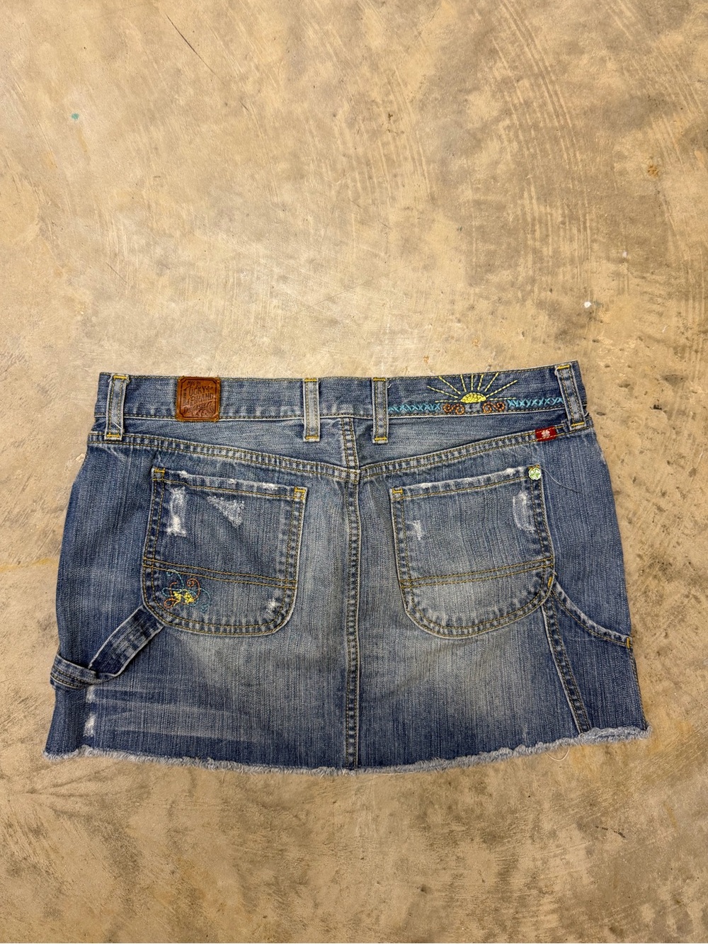 Lucky Brand Y2K Distressed Denim Mini Skirt with Embroidered Accents - Blue
